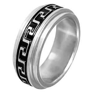 Stainless Steel Greek Key Spinner Ring